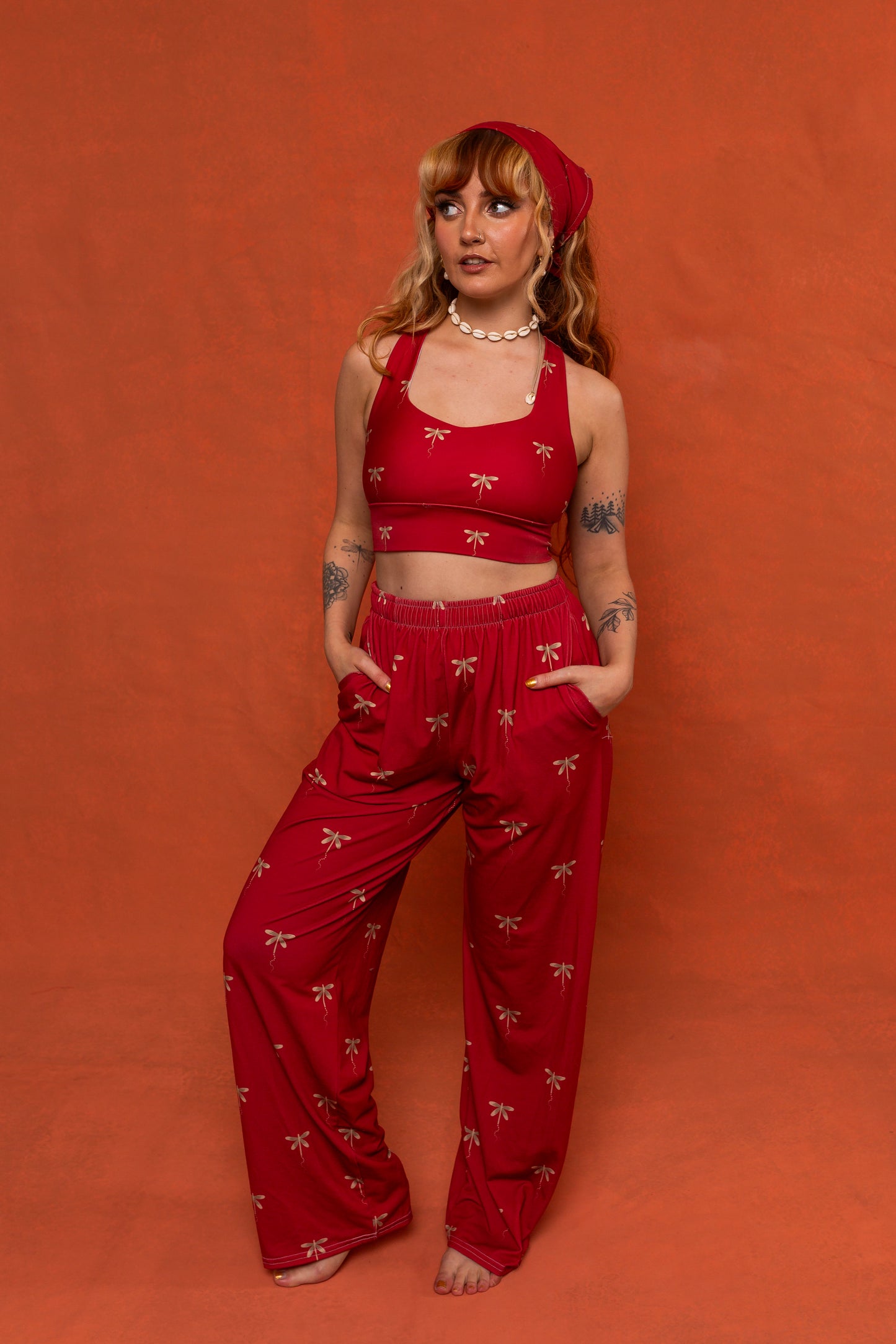 Dragonfly Print Wide Leg Trousers