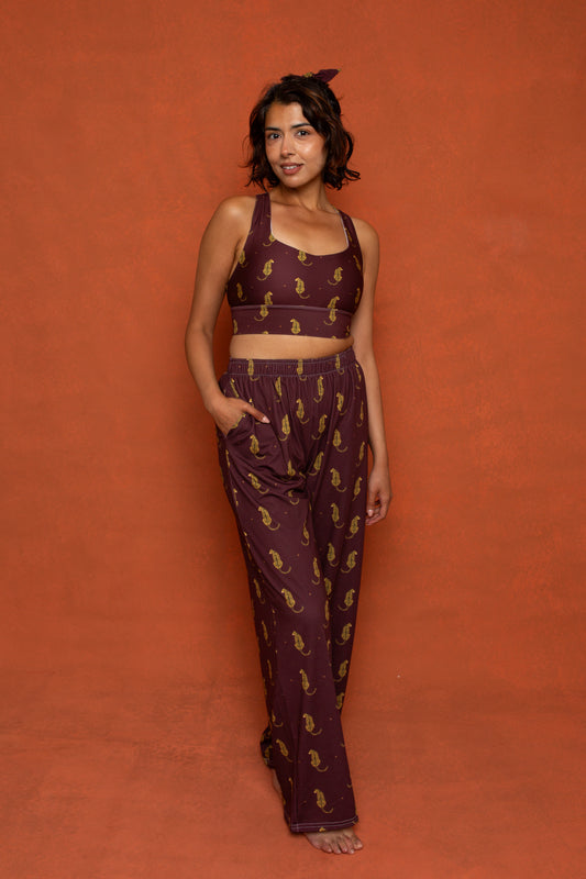 Jungle Cat Print Wide Leg Pants