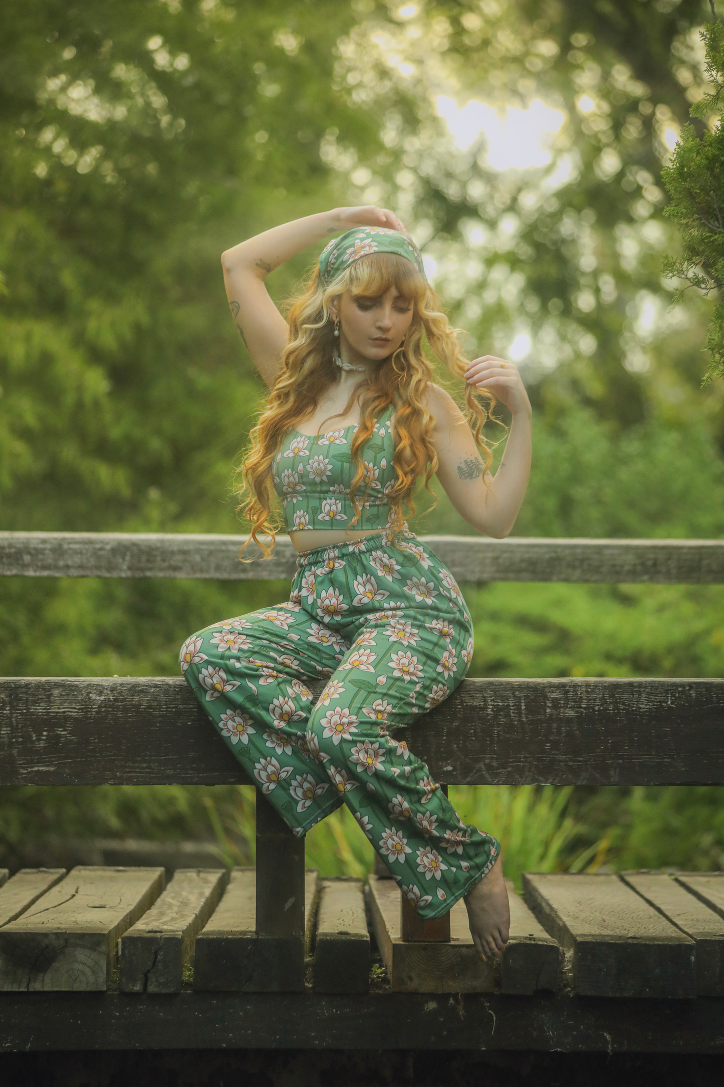 Lotus Print Wide Leg Trousers