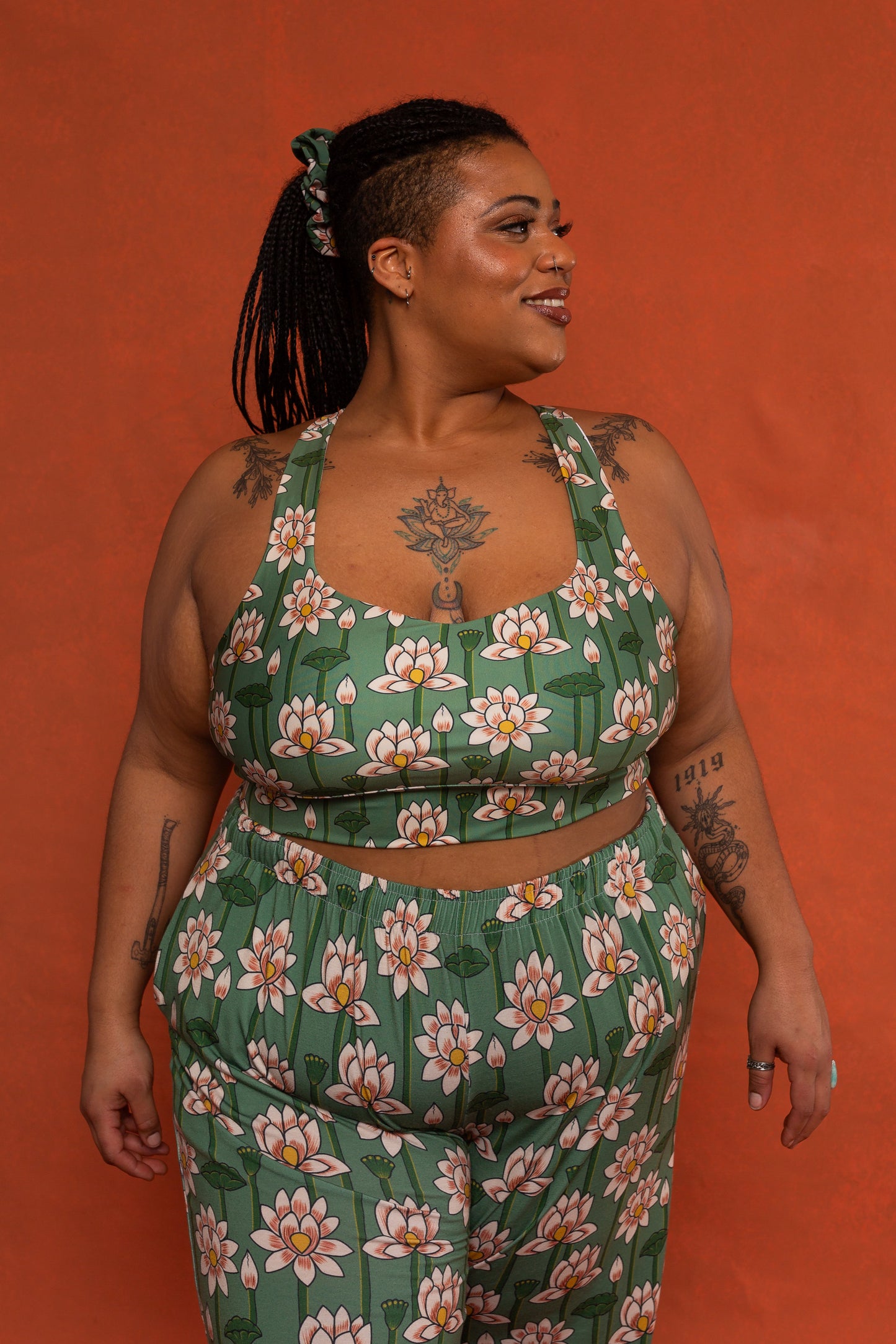 Lotus Print Wide Leg Trousers