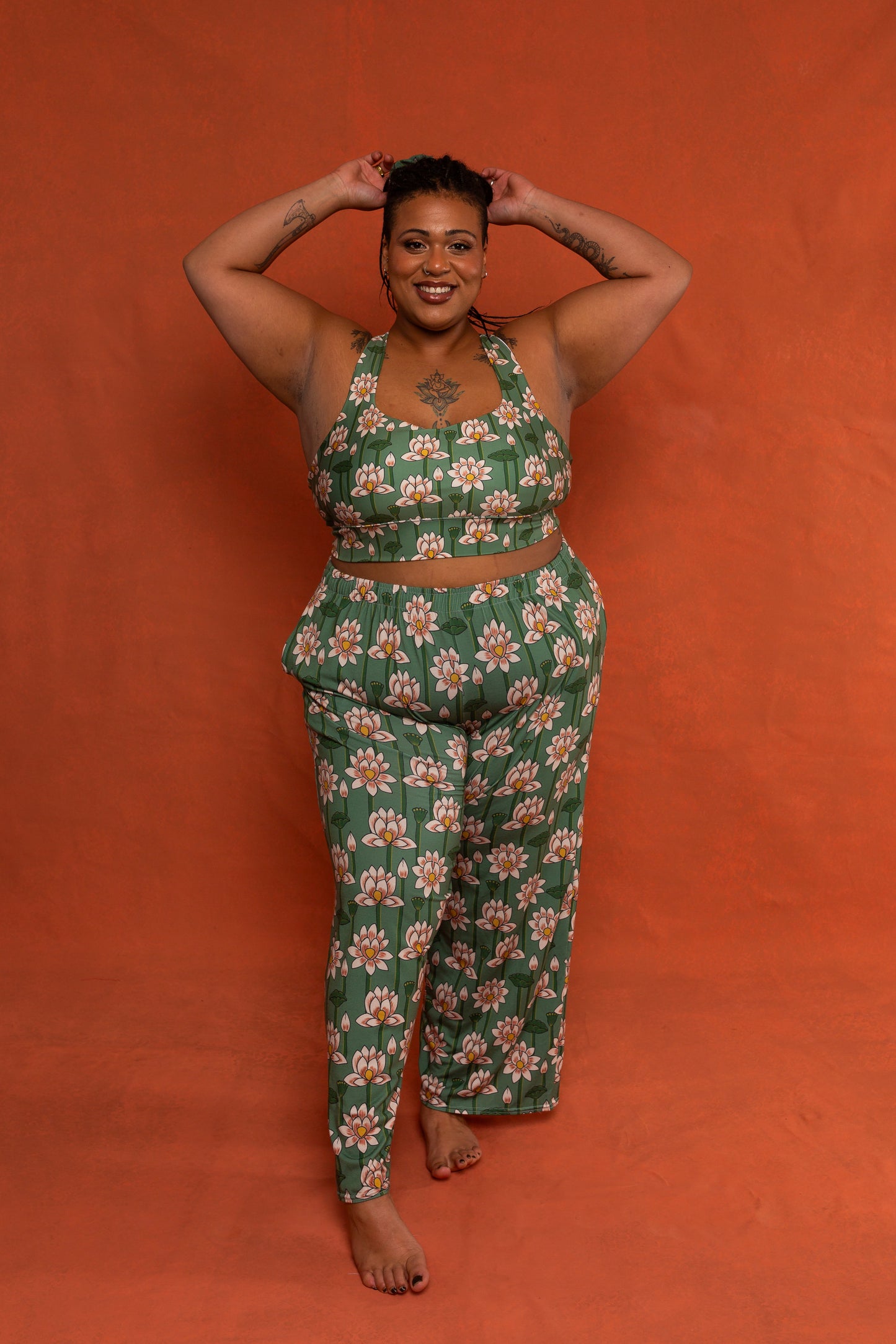 Lotus Print Wide Leg Trousers