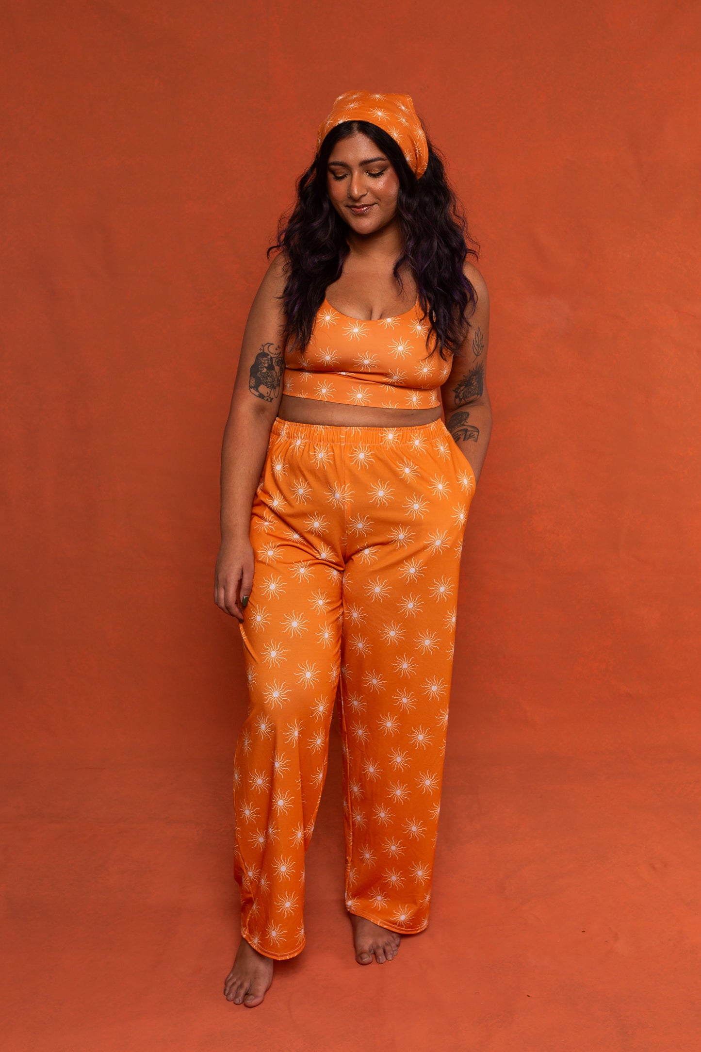 Orange Sun Print Wide Leg Pants Bundle