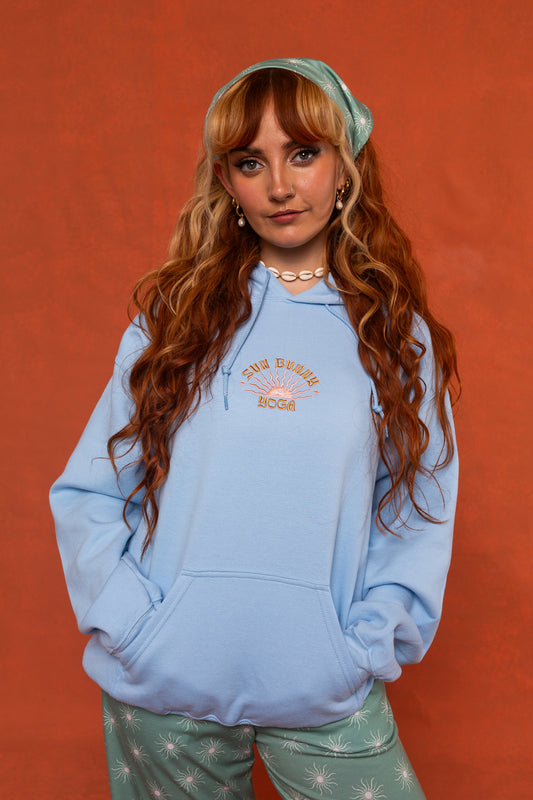 Blue Sun Bunny Embroidered Hoodie