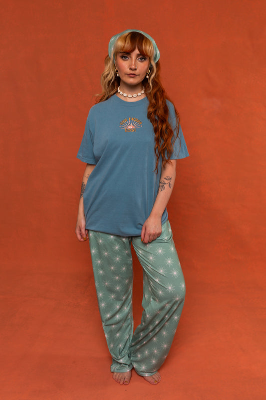 Blue Sun Bunny Embroidered Cotton T-Shirt