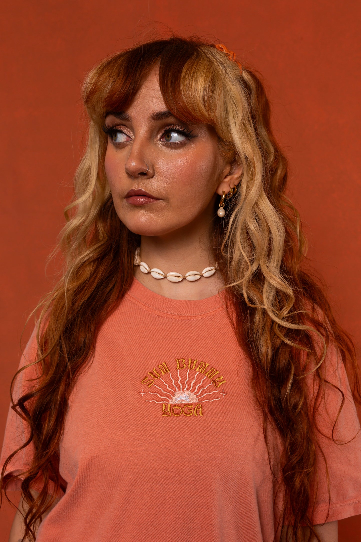 Orange Sun Bunny Embroidered Cotton T-Shirt