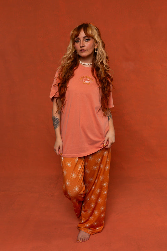 Orange Sun Bunny Embroidered Cotton T-Shirt