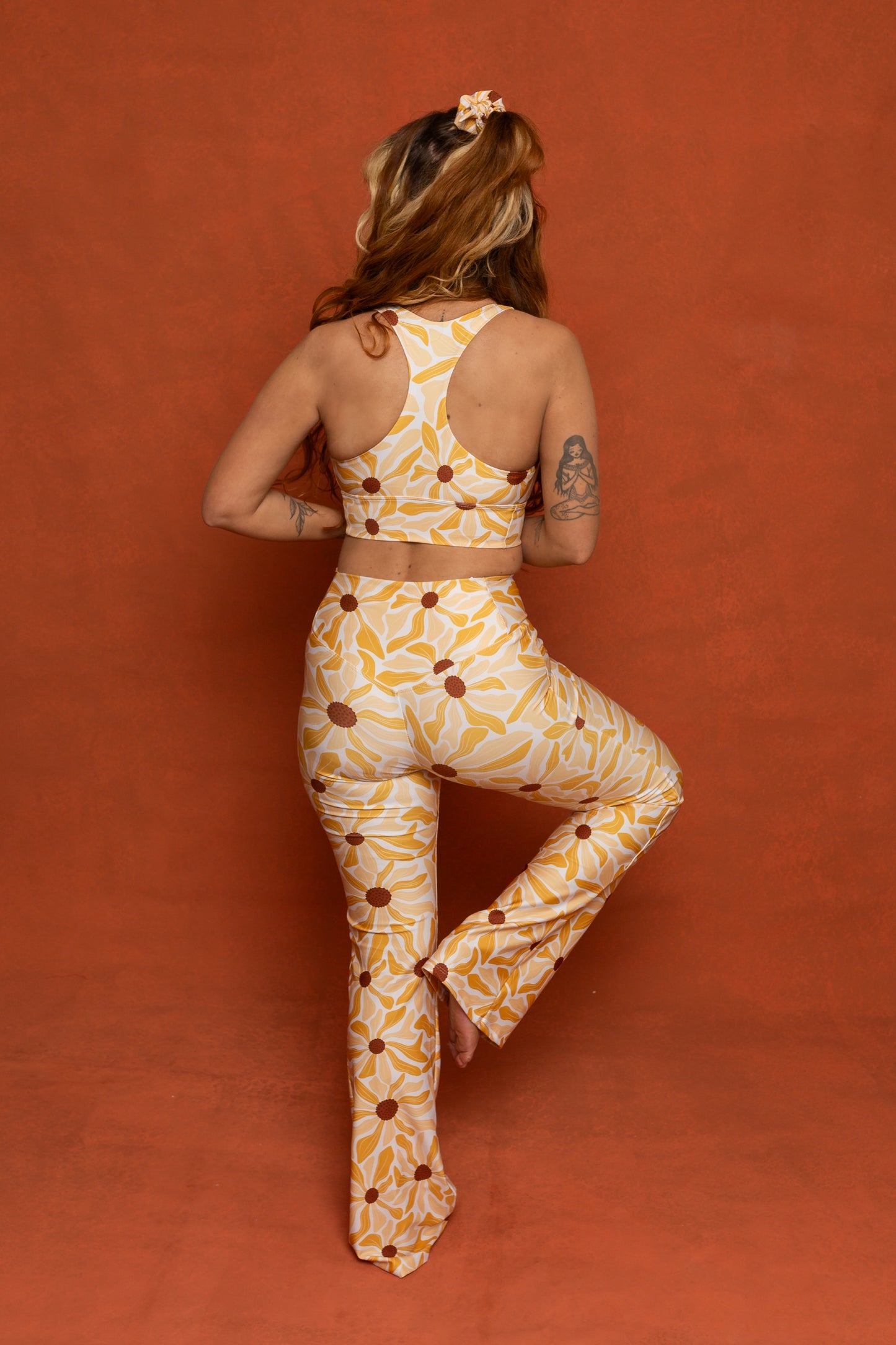 Sunflower Print Recycled Flare leggings