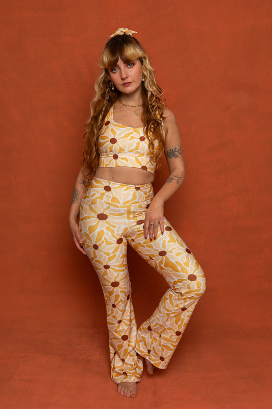 Sunflower Print Recycled Flare leggings