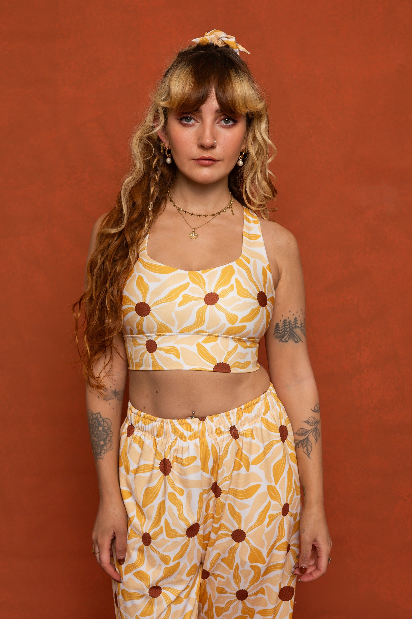 Sunflower Print Longline Sports Bra
