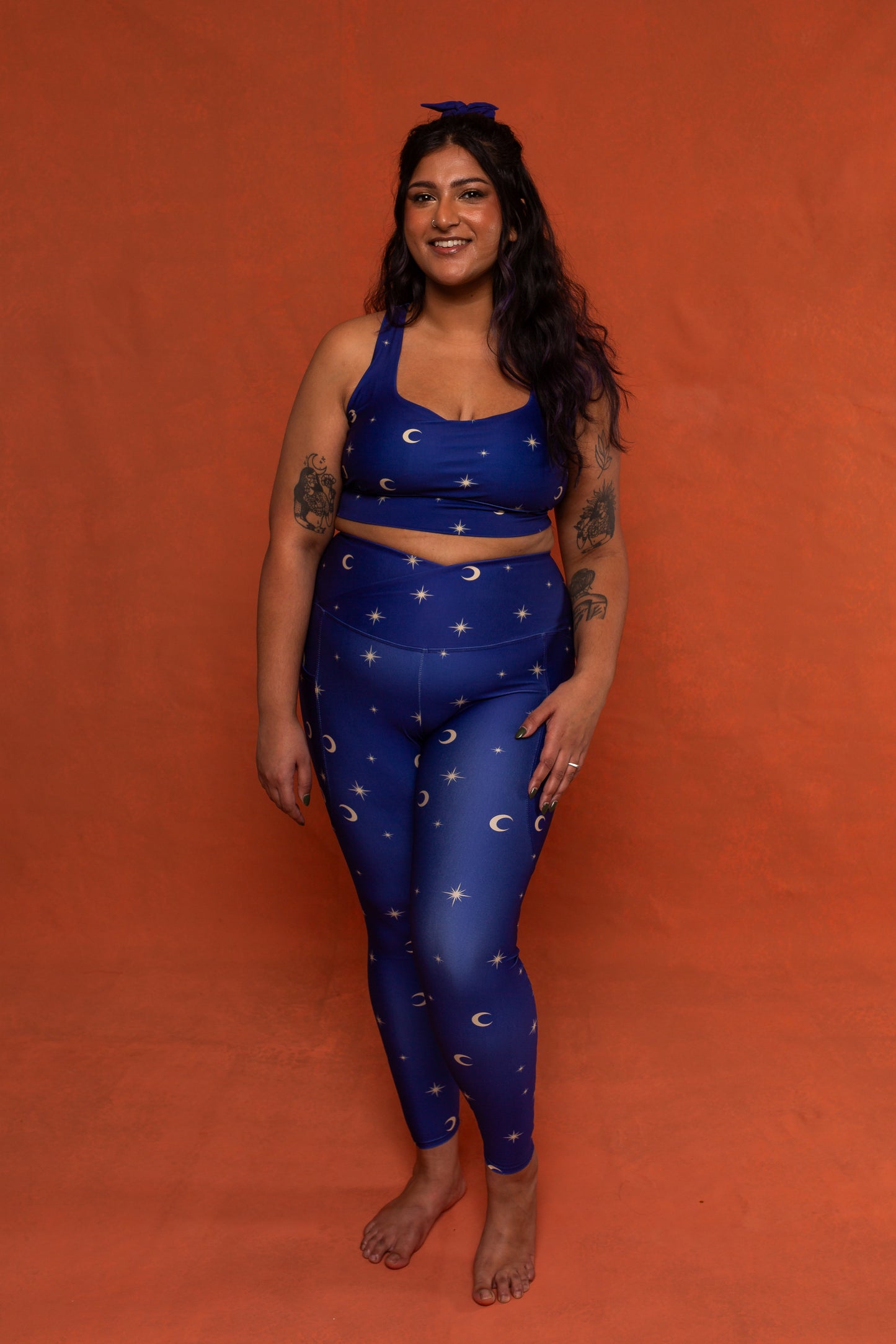 Navy Celestial Print Crossover Recycled Leggings