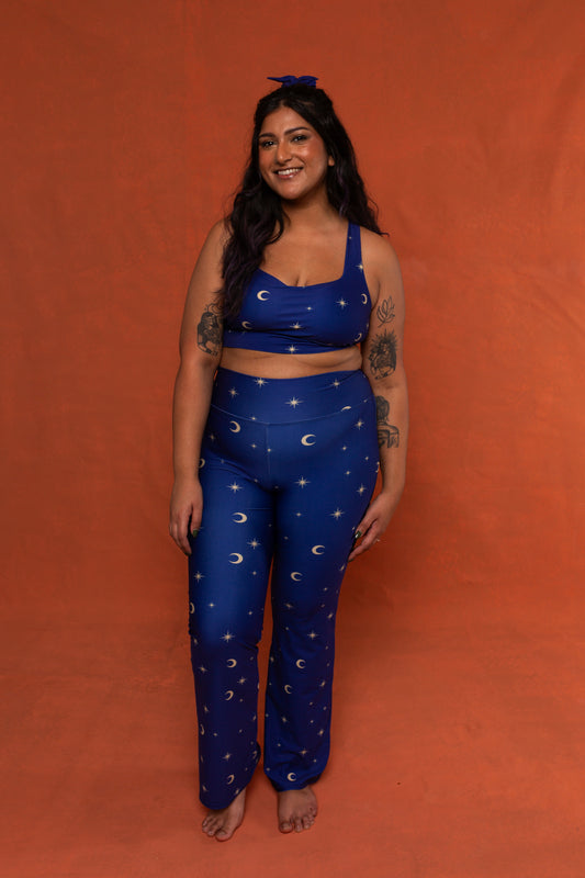 Navy Celestial Print Recycled Flare Leggings