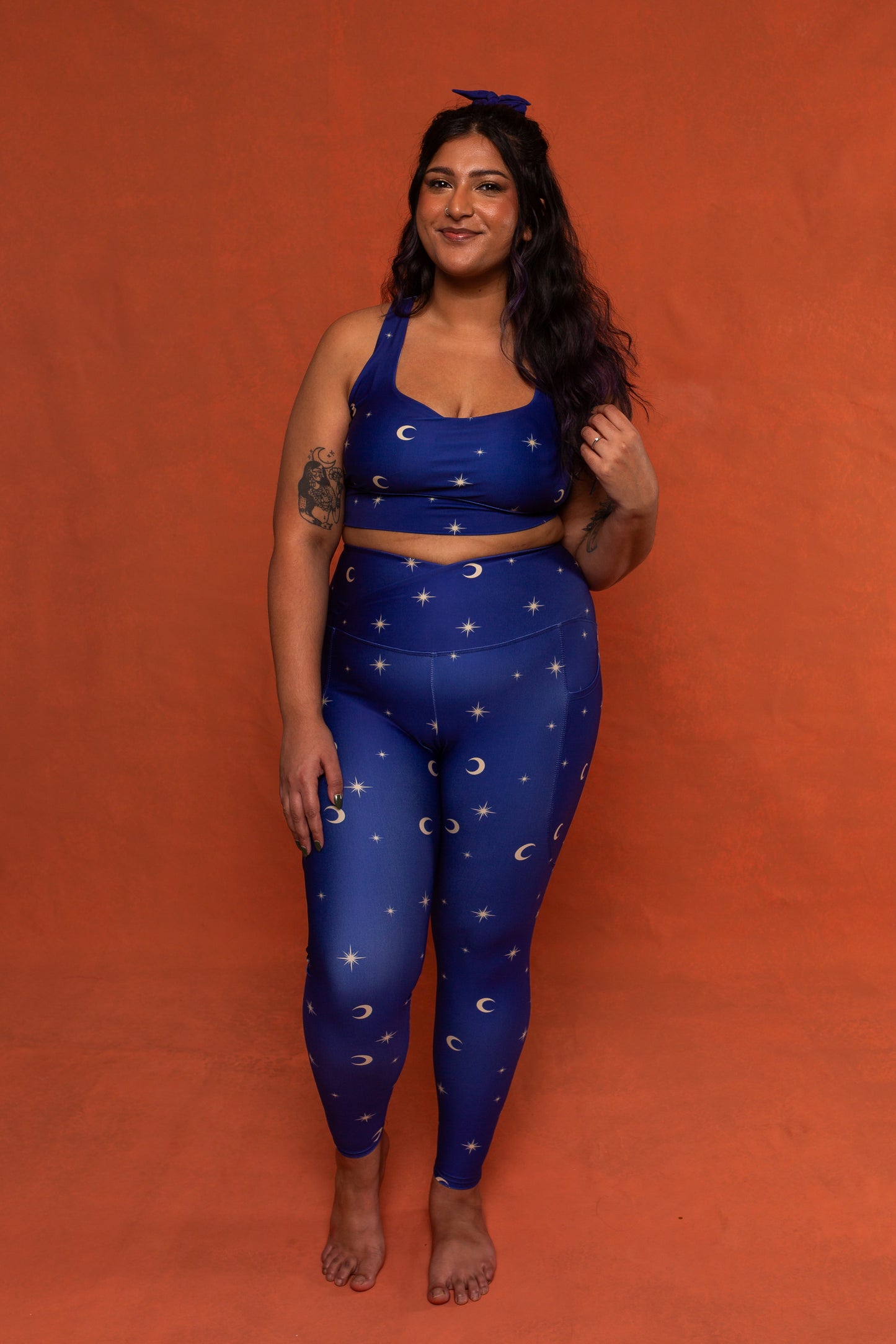 Navy Celestial Print Crossover Recycled Leggings