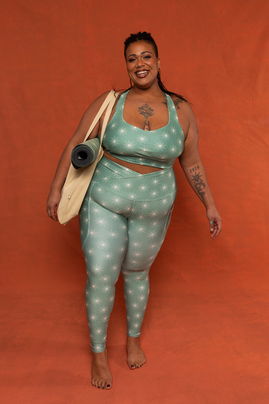 Sage Sun Print Crossover Recycled Leggings
