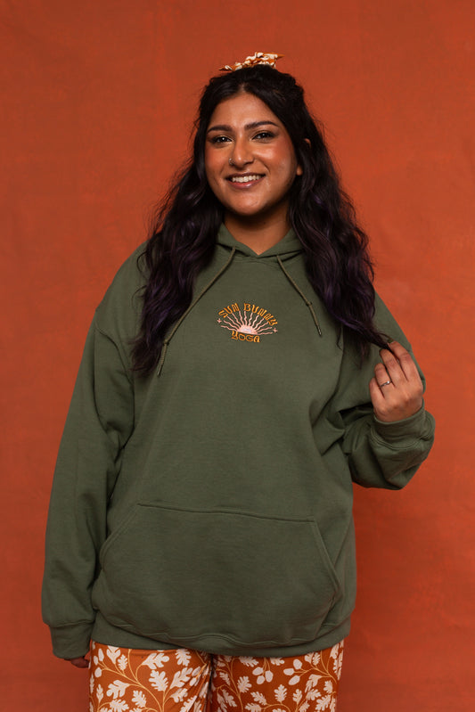 Green Sun Bunny Embroidered Hoodie