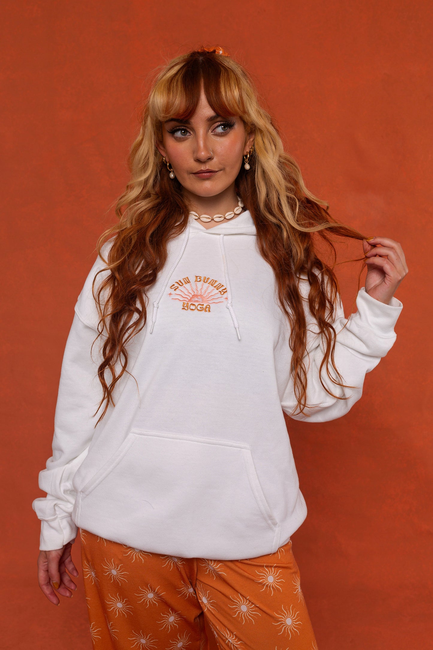 White Sun Bunny Embroidered Hoodie