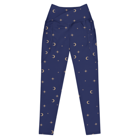 Celestial Print (Navy) Crossover Recycled Leggings